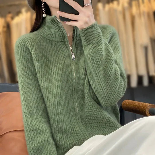 Cardigan élégant en laine zippé pour femme