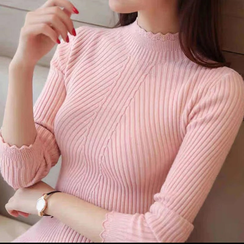Pull pour femme automne chaud tricot côtelé