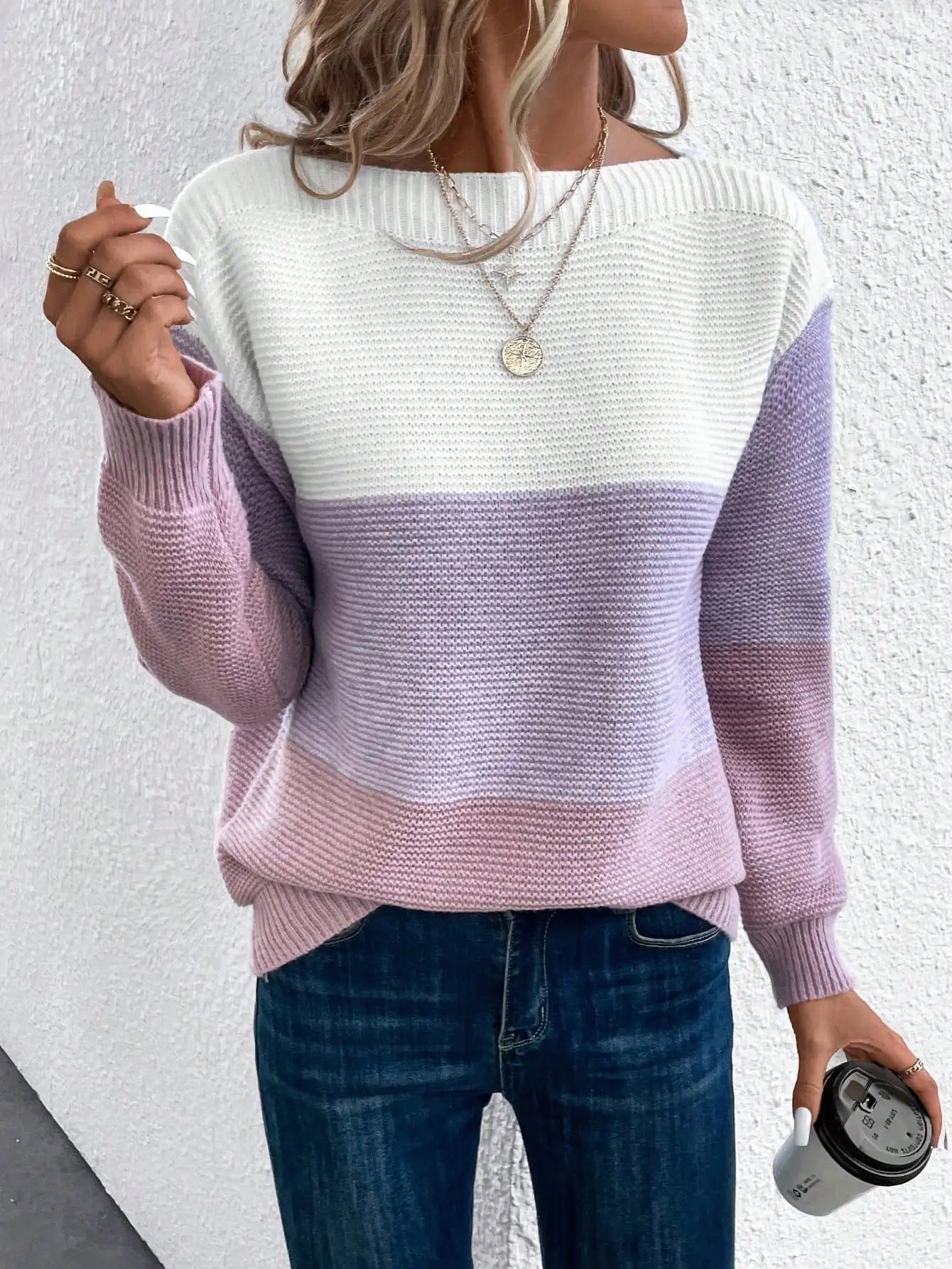 Pull patchwork élégant trois couleurs