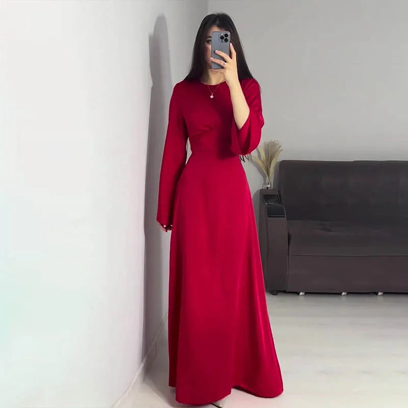Robe longue élégante pour femme, manches longues, cintrée