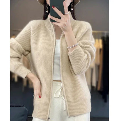 Cardigan élégant en laine zippé pour femme