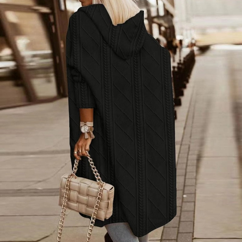 Gilet long femme à capuche, ample