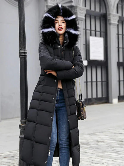 Long manteau d'hiver élégant et chaud pour femme avec ceinture