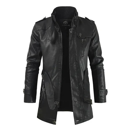 Élégant manteau en cuir pour homme