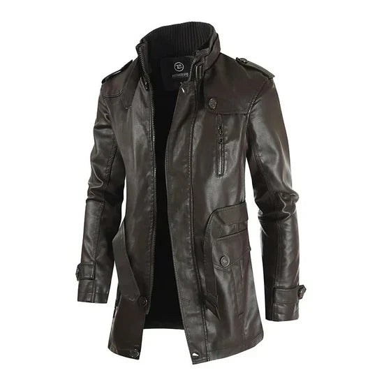 Élégant manteau en cuir pour homme