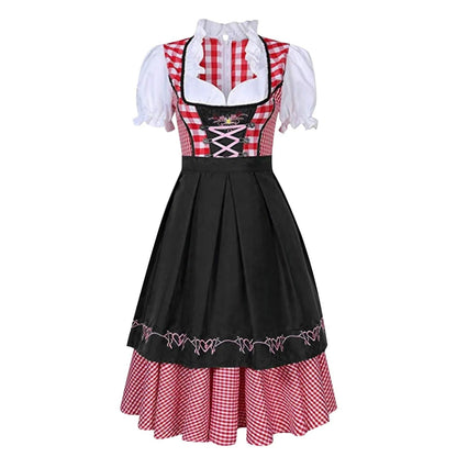 Dirndl d'Octobre à carreaux à fleurs manches courtes