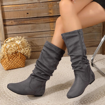 Bottines hautes en daim marron avec fermeture éclair
