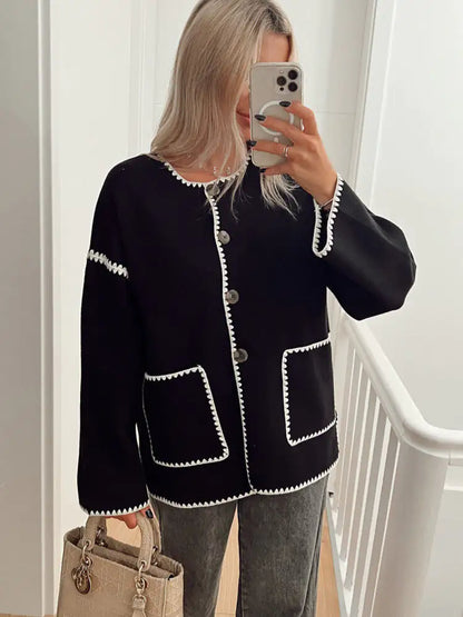 Gilet long femme contrasté à boutons