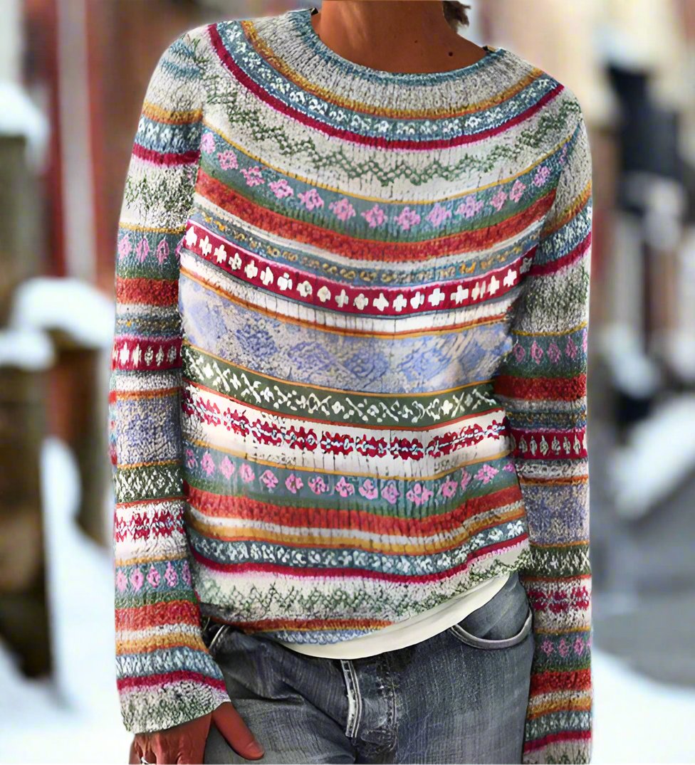 Pull en laine col rond motif géométrique