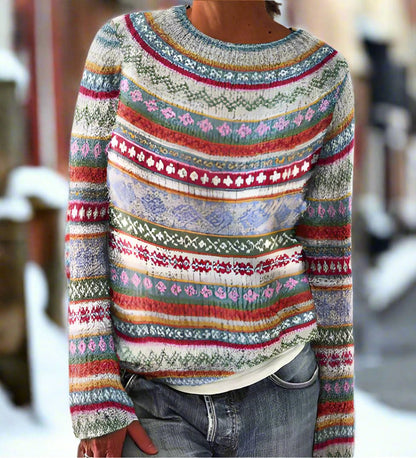 Pull en laine col rond motif géométrique