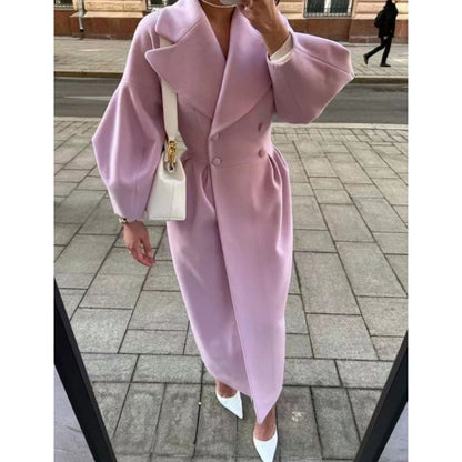 Robe longue élégante pour femme en mélange de laine, double boutonnage