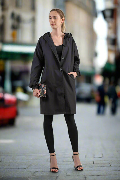 Imperméable long avec capuche