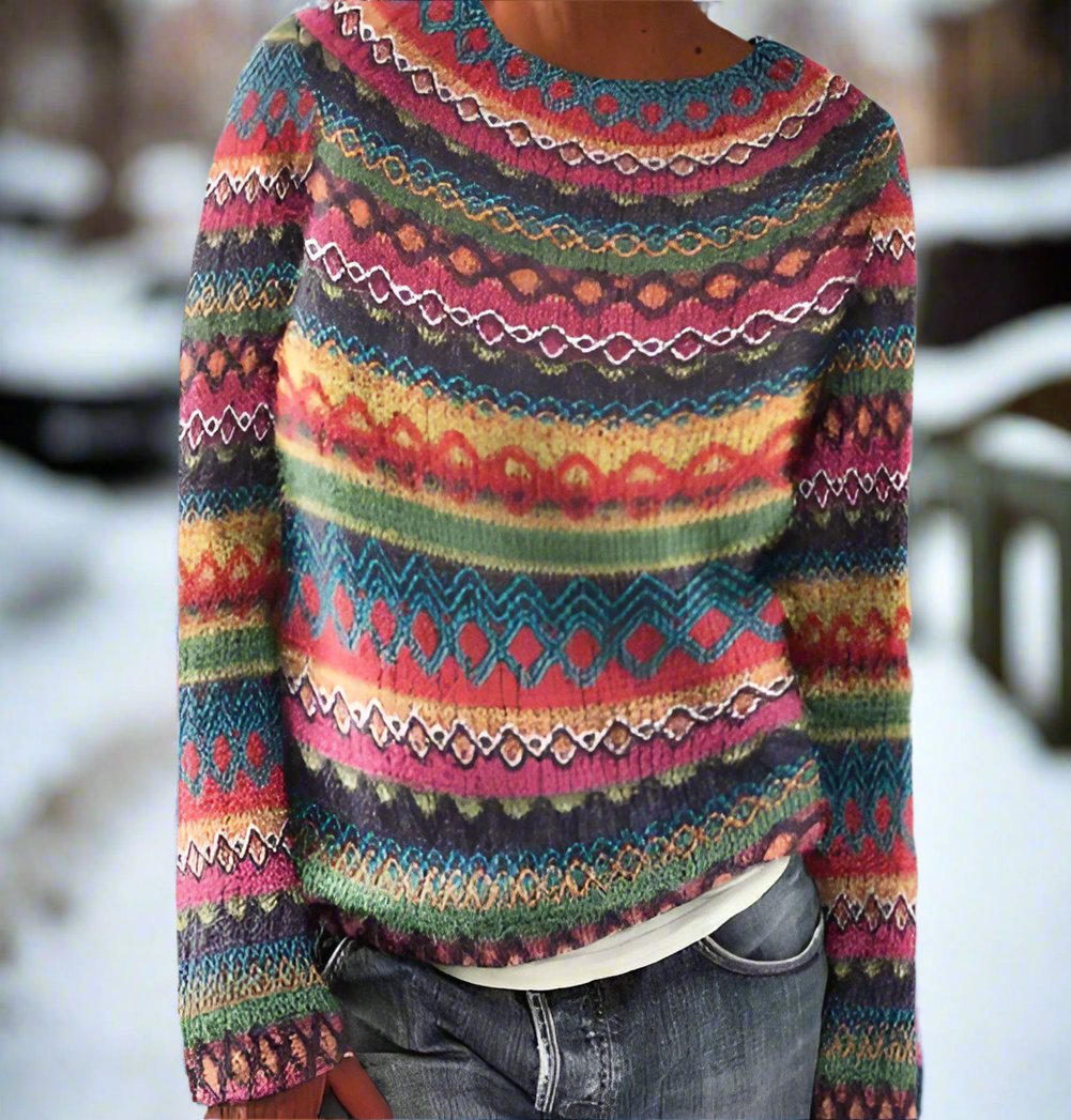 Pull en laine col rond motif géométrique