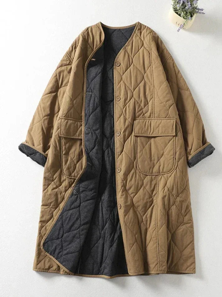 Wattierte Winterjacke Ohne Kragen Damen - IdealeKleiden
