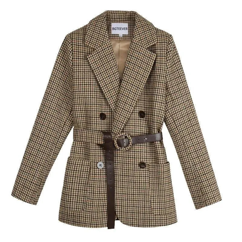 Stylischer Karo Blazer Damen Vintage Look - IdealeKleiden