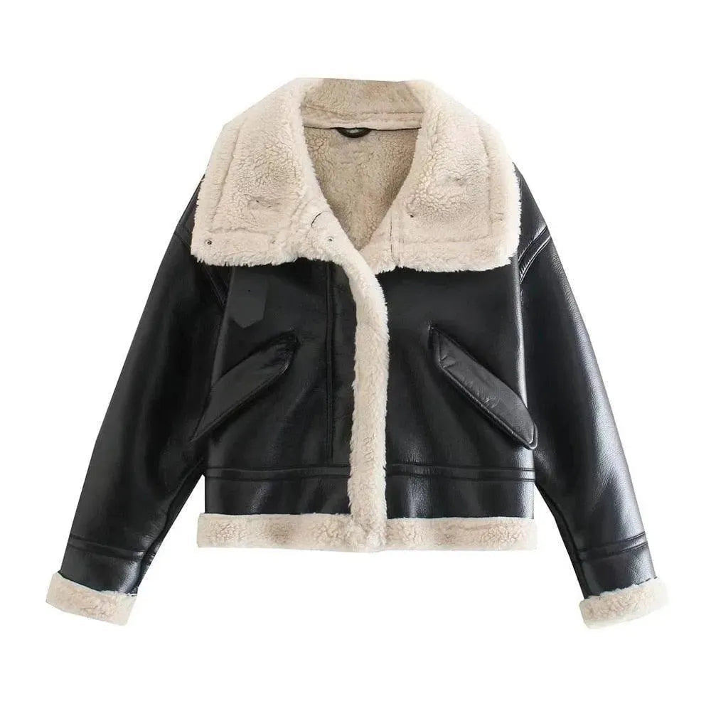 Veste en cuir élégante pour femme style hiver vintage