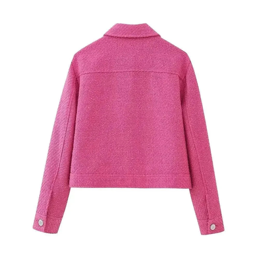 Stylische Damenjacke Kurz Tweed Vintage Look - IdealeKleiden