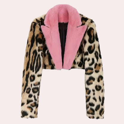 Manteau élégant en fourrure pour femme, motif léopard, hiver