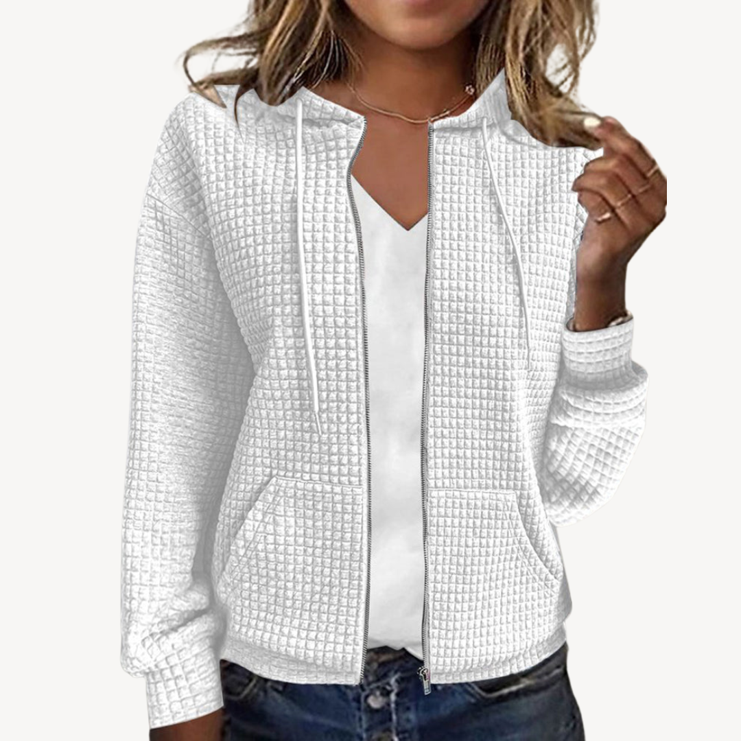 Veste à capuche zippée en maille gaufrée pour femme