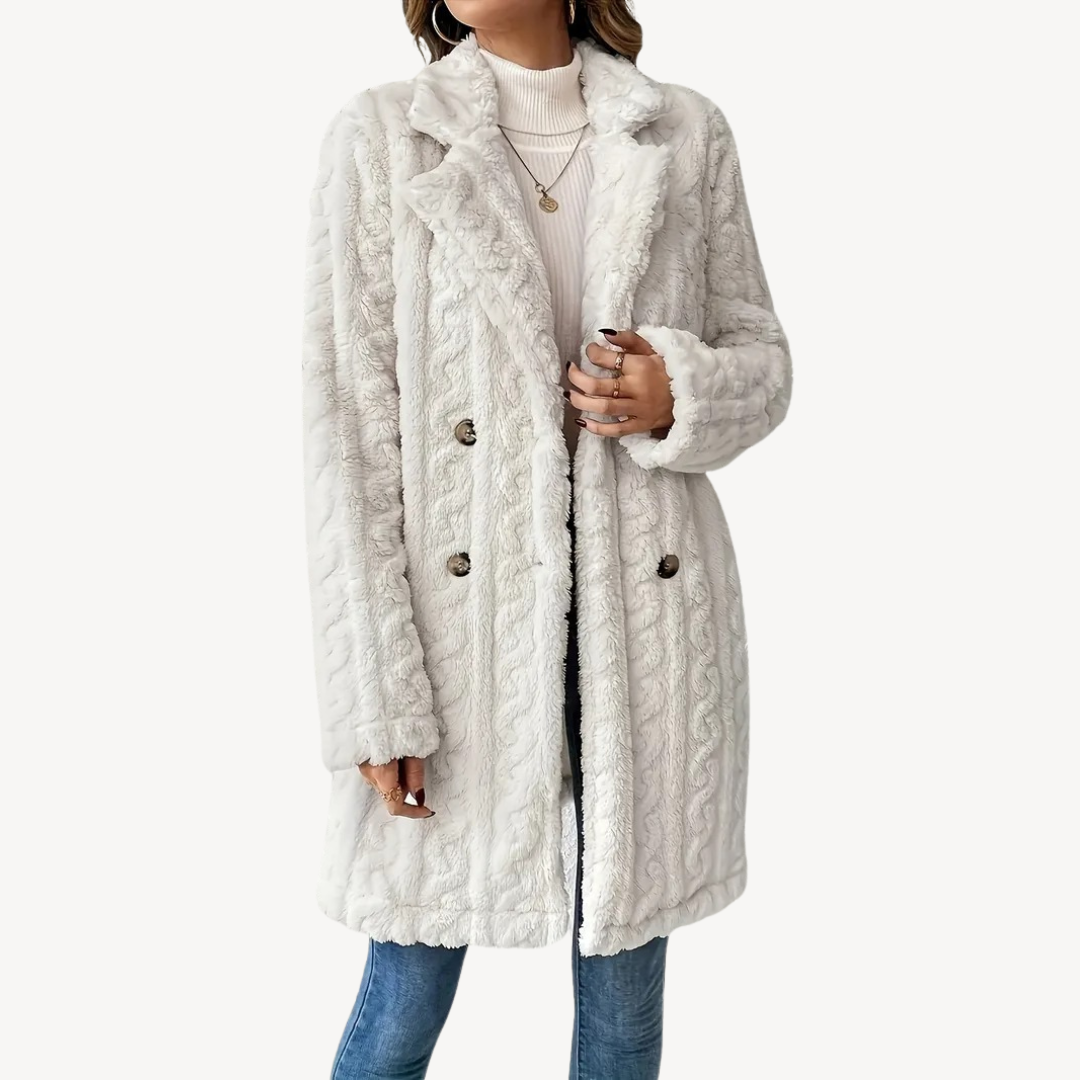 Manteau en fausse fourrure pour femme, double boutonnage, élégant