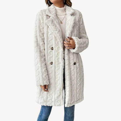 Manteau en fausse fourrure pour femme, double boutonnage, élégant
