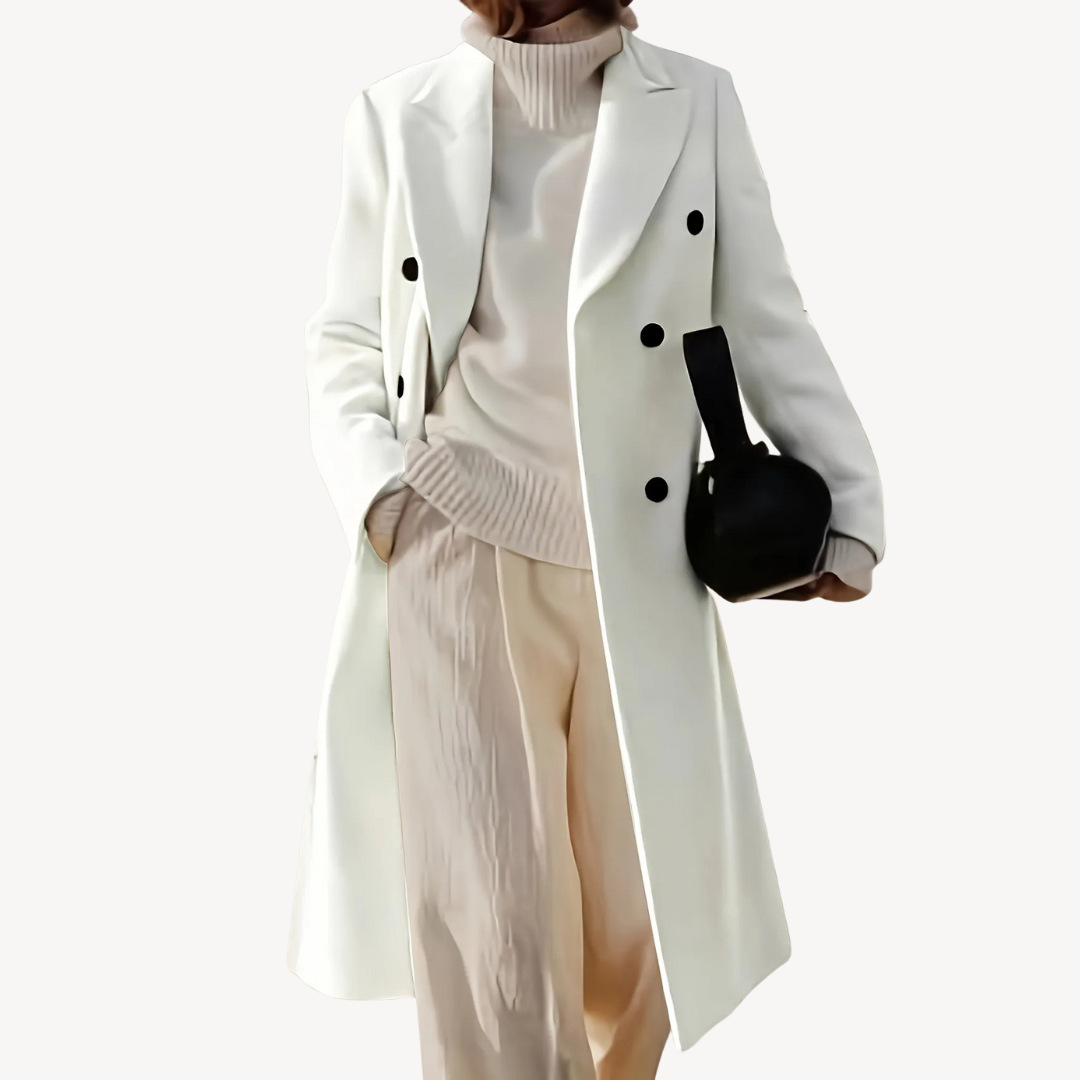 Élégant manteau d'hiver femme, coupe droite à double boutonnage