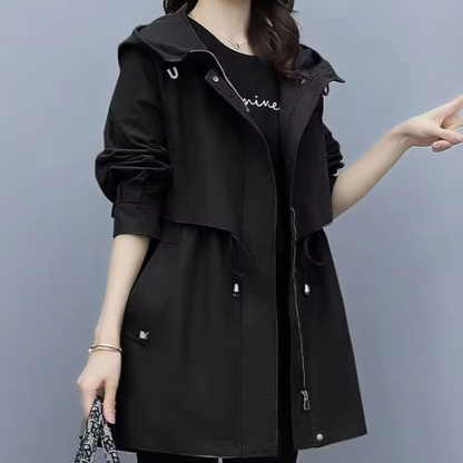 Parka d'automne femme avec capuche et cordon de serrage chaud