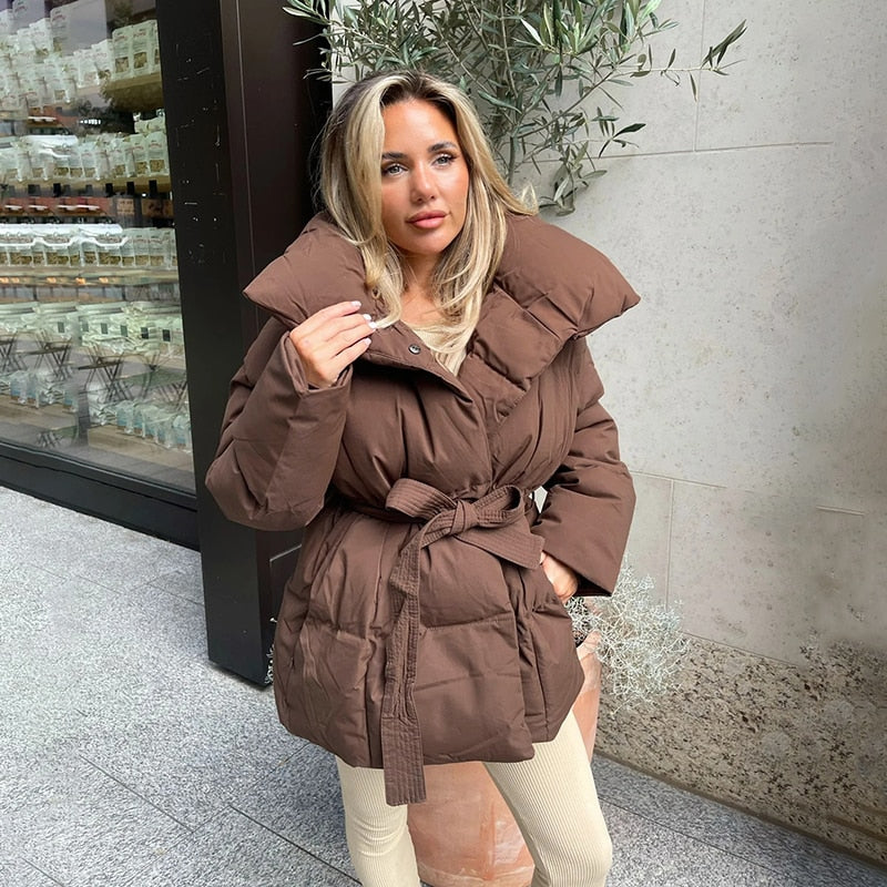 Veste d'hiver chaude pour femme, élégante, avec ceinture