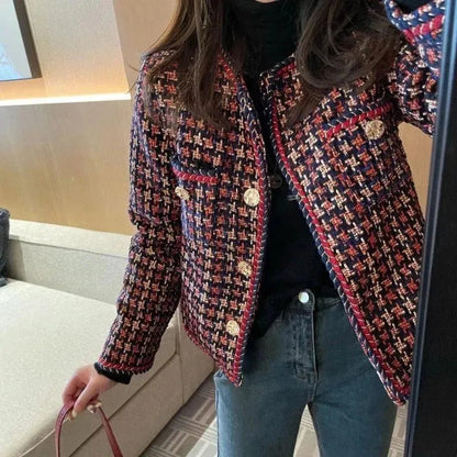 Veste femme stylée en tweed à carreaux pour l'hiver
