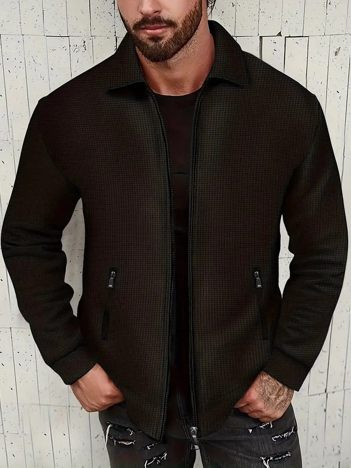Blouson en cuir pour homme style rétro avec fermeture éclair