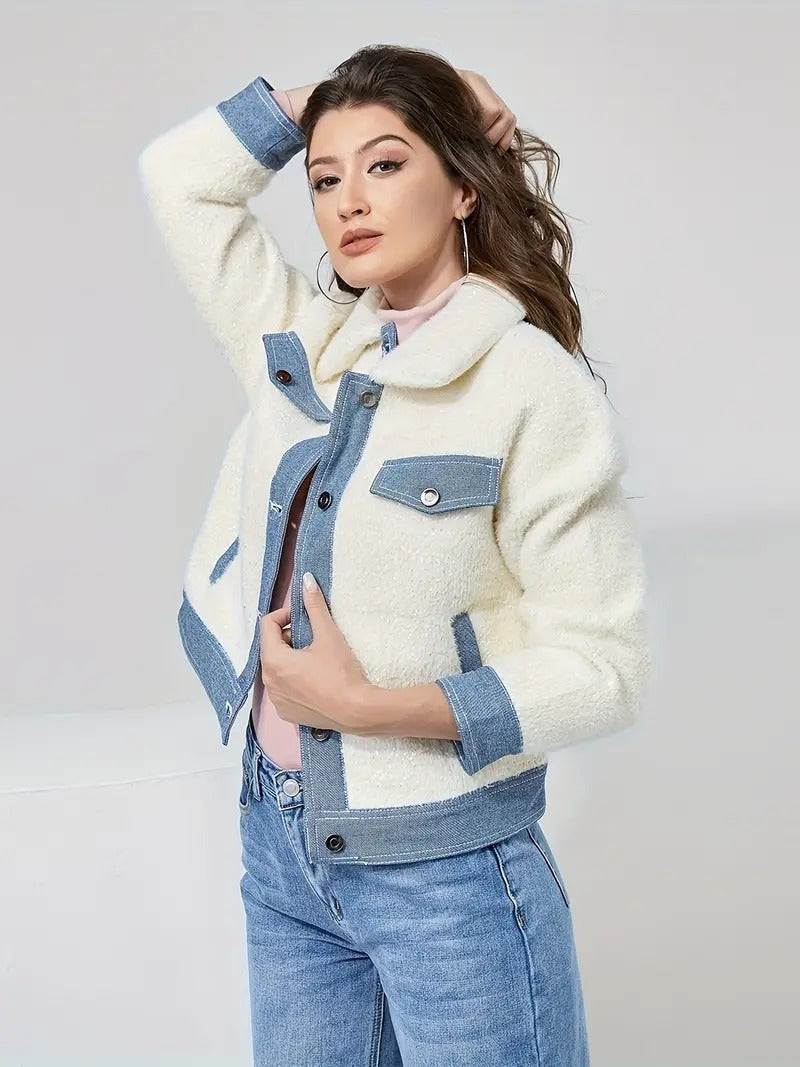 Veste en jean tendance pour femme, col à revers