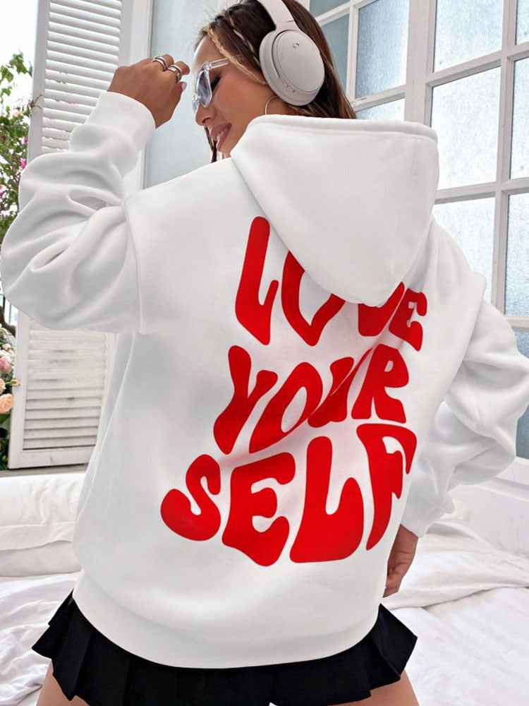Sweat à capuche blanc pour femme, imprimé tendance