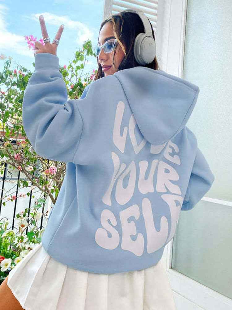 Sweat à capuche blanc pour femme, imprimé tendance