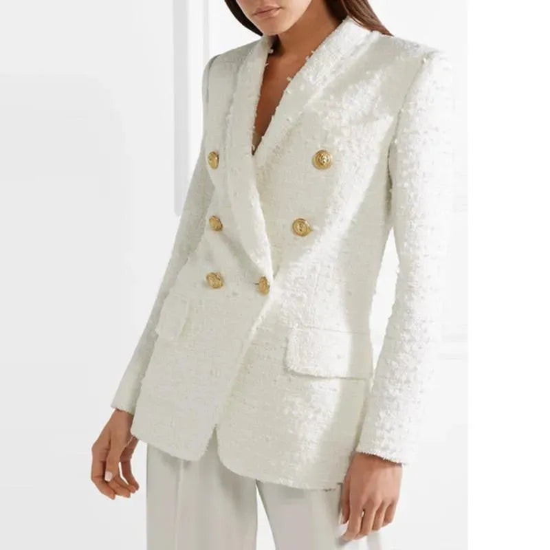 Élégant blazer femme blanc en tweed