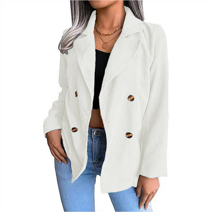 Eleganter Blazer Cord Doppelreiher Taillierte Passform - IdealeKleiden