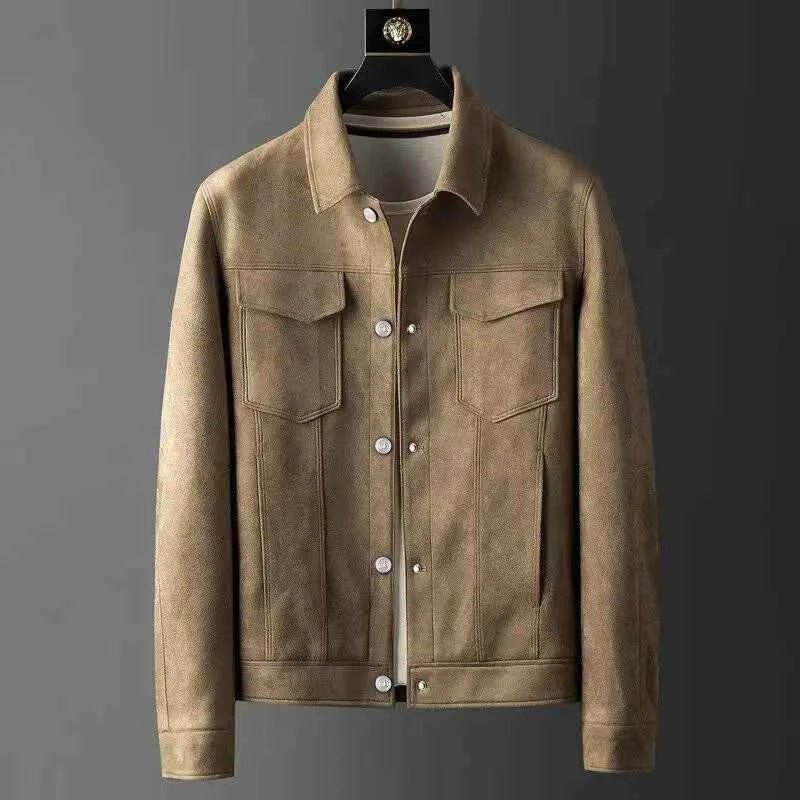 Blouson en cuir suédé au design moderne pour homme