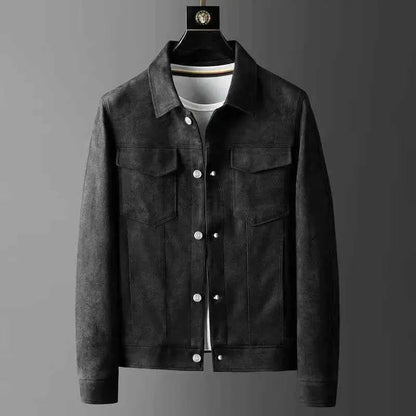 Blouson en cuir suédé au design moderne pour homme