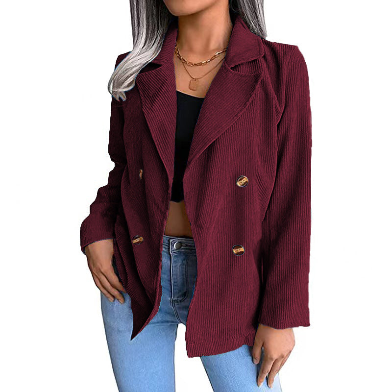 Blazer élégant en velours côtelé, coupe cintrée, double boutonnage