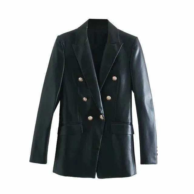 Veste élégante en cuir noir pour femme - Hiver