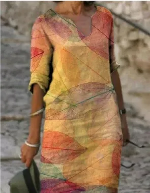 Robe manches longues pour femmes, motif moderne
