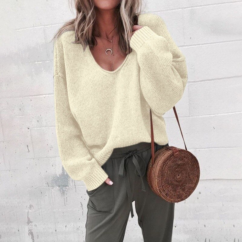 Sweat-shirt douillet à col en V pour femme