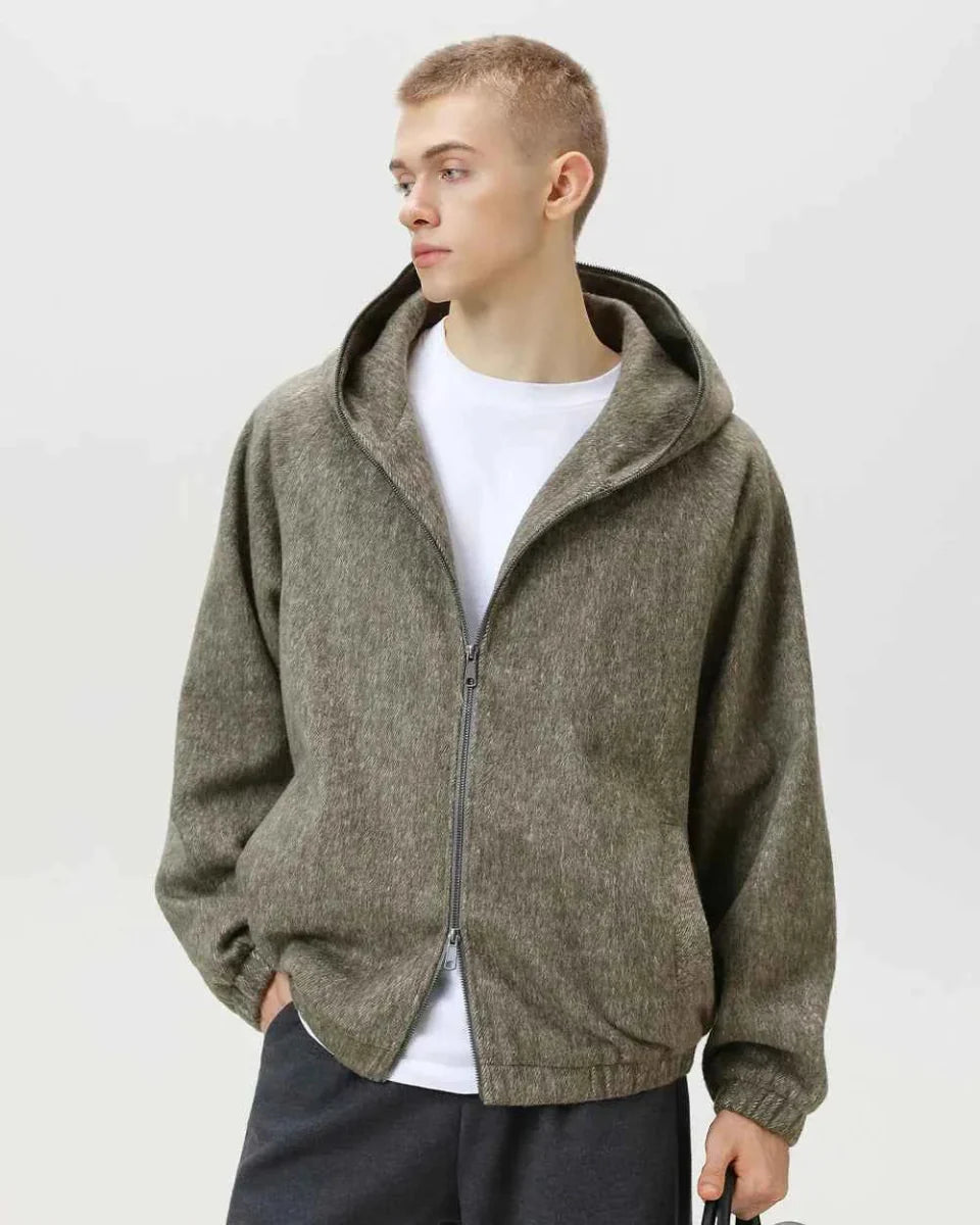 Parka à capuche d'hiver en laine mélangée pour homme