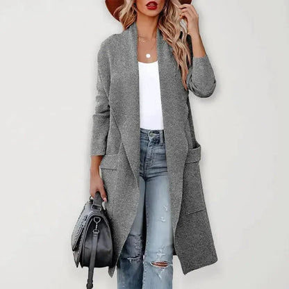Manteau élégant femme long laineux slim