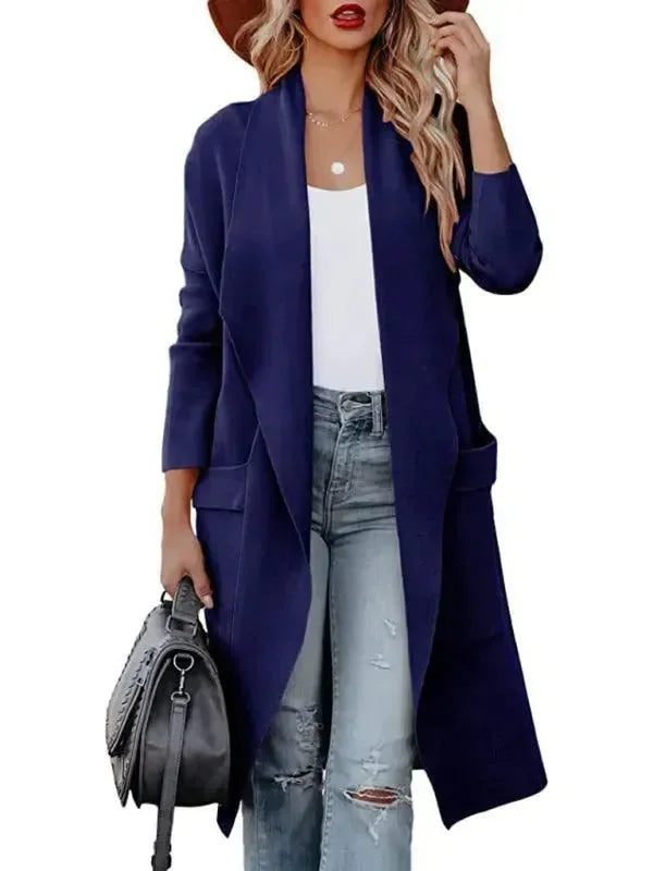Manteau élégant femme long laineux slim
