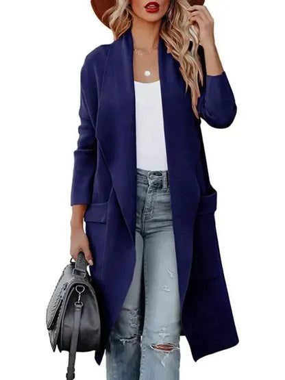 Manteau élégant femme long laineux slim