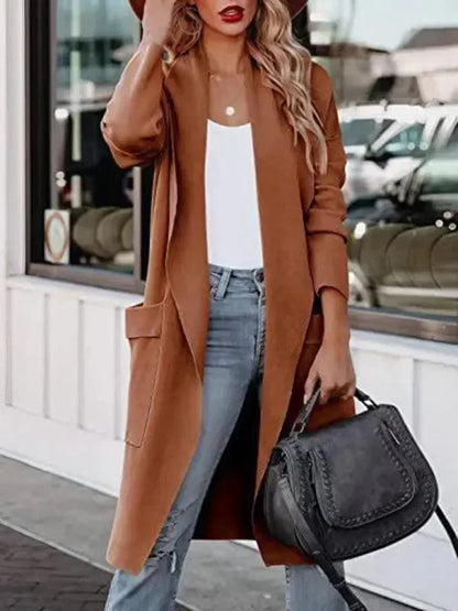 Manteau élégant femme long laineux slim