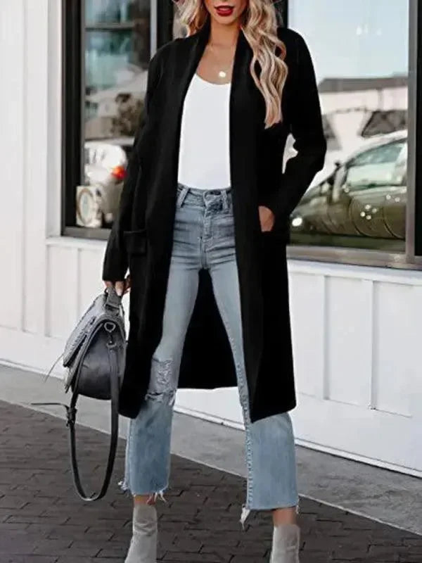 Manteau élégant femme long laineux slim