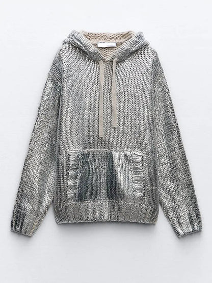 Glamour Damen Pullover Metallic Effekt - IdealeKleiden