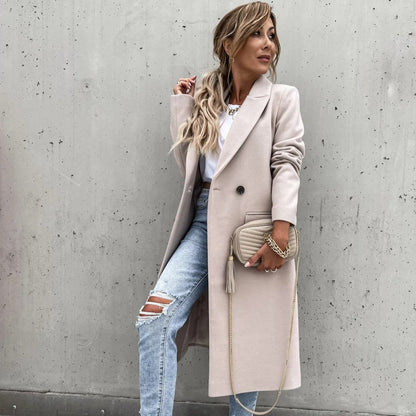 Long manteau femme en laine mélangée design classique élégant