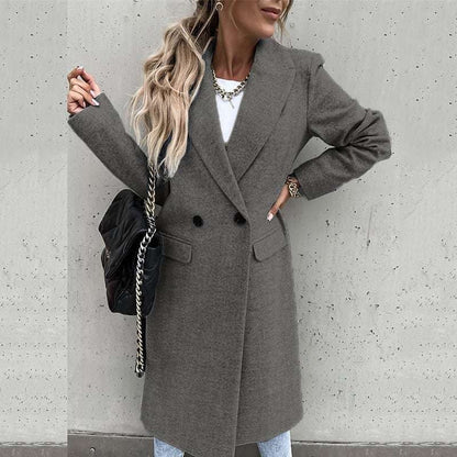 Manteau long femme cintré en mélange de laine